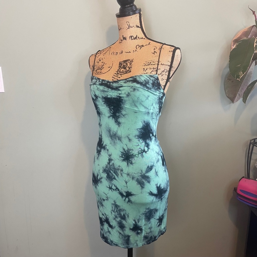 Current Mood Womens Summer Boho Tie Dye Beach Slip‎ Bodycon Mini Dress Blue XS